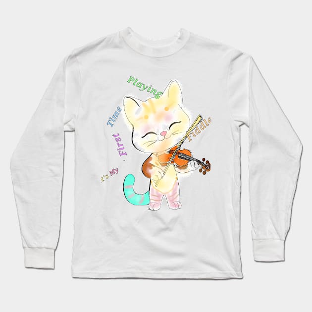 Feline Fiddler: A Cat's Concerto of Purrfect Harmony Long Sleeve T-Shirt by DigitaFix